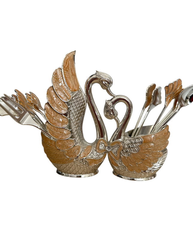 Suport Lebădă cu 6 lingurițe și 6 furculițe 16cm cod1131-2