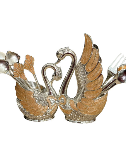 Suport Lebădă cu 6 lingurițe și 6 furculițe 16cm cod1131-2