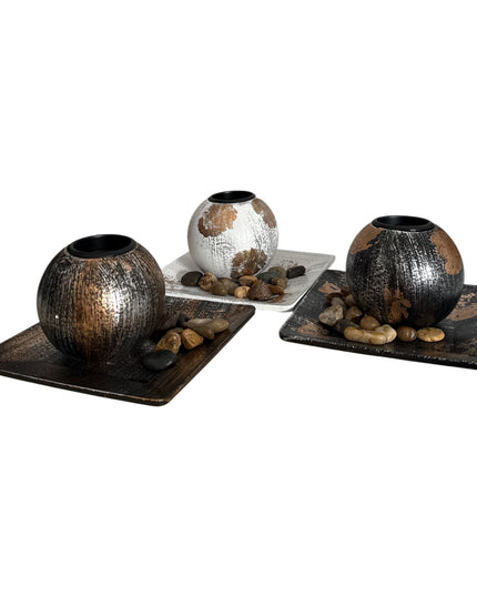 Suport pentru lumânare 1/set cu pietre decorative , 15x9cm,cod1135