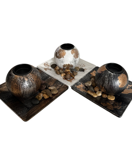 Suport pentru lumânare 1/set cu pietre decorative , 15x9cm,cod1135