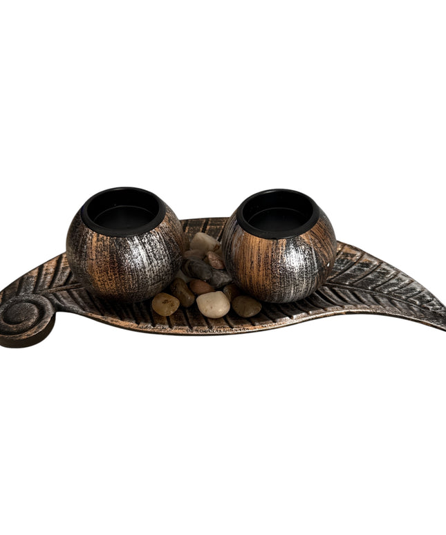 Suport pentru lumânare 2/set cu pietre decorative ,26x10cm,cod1135