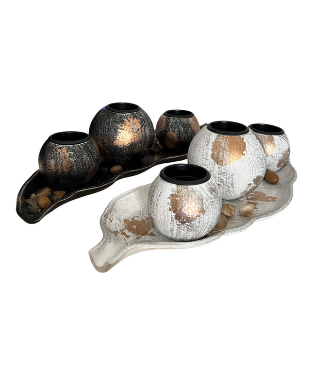 Suport pentru lumânare 3/set cu pietre decorative ,36x12cm,cod1135