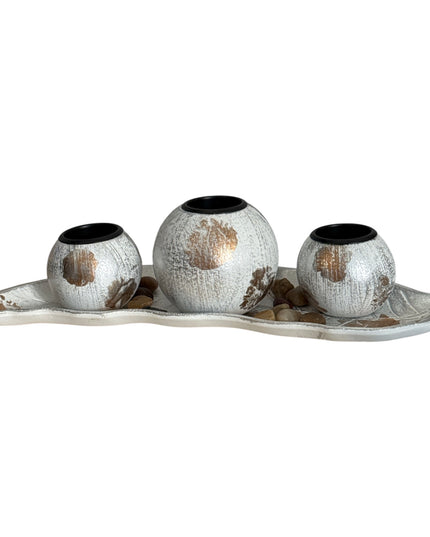 Suport pentru lumânare 3/set cu pietre decorative ,36x12cm,cod1135