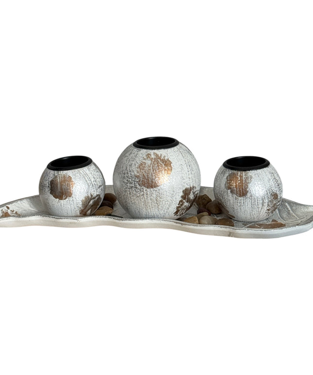 Suport pentru lumânare 3/set cu pietre decorative ,36x12cm,cod1135