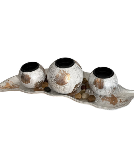 Suport pentru lumânare 3/set cu pietre decorative ,36x12cm,cod1135