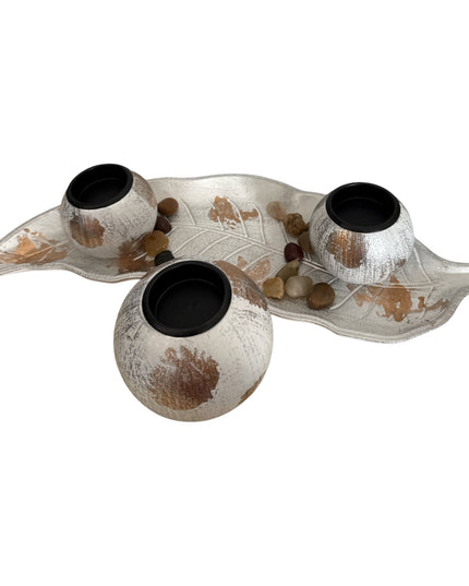 Suport pentru lumânare 3/set cu pietre decorative ,36x12cm,cod1135