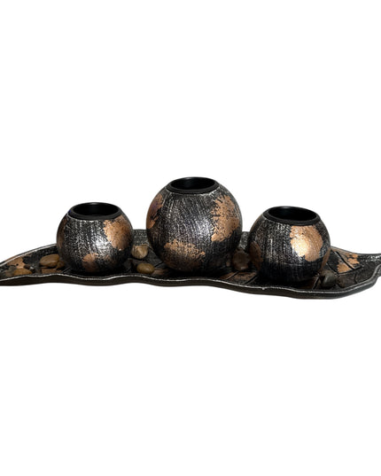 Suport pentru lumânare 3/set cu pietre decorative ,36x12cm,cod1135