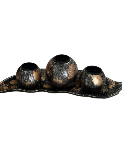 Suport pentru lumânare 3/set cu pietre decorative ,36x12cm,cod1135