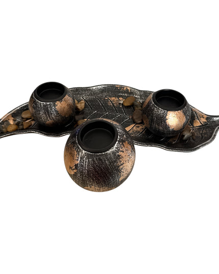 Suport pentru lumânare 3/set cu pietre decorative ,36x12cm,cod1135