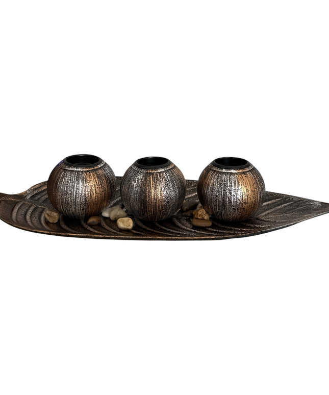 Suport pentru lumânare Frunză 3/set cu pietre decorative ,45x18cm,cod1135-11