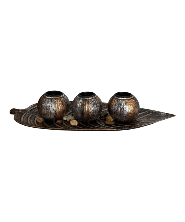 Suport pentru lumânare Frunză 3/set cu pietre decorative ,45x18cm,cod1135-11