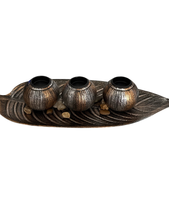 Suport pentru lumânare Frunză 3/set cu pietre decorative ,45x18cm,cod1135-11