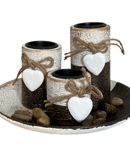 Suport pentru lumânare 3/set cu pietre decorative ,21x12cm,cod1135-9