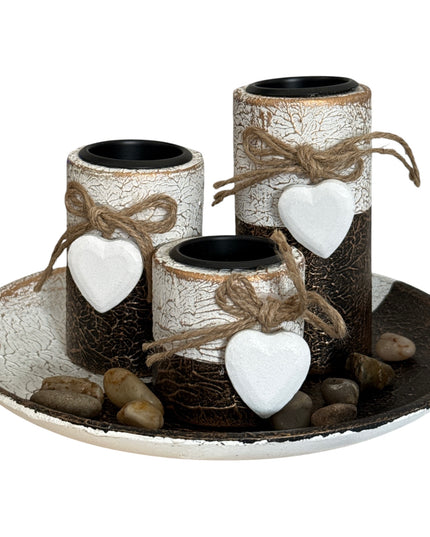 Suport pentru lumânare 3/set cu pietre decorative ,21x12cm,cod1135-9
