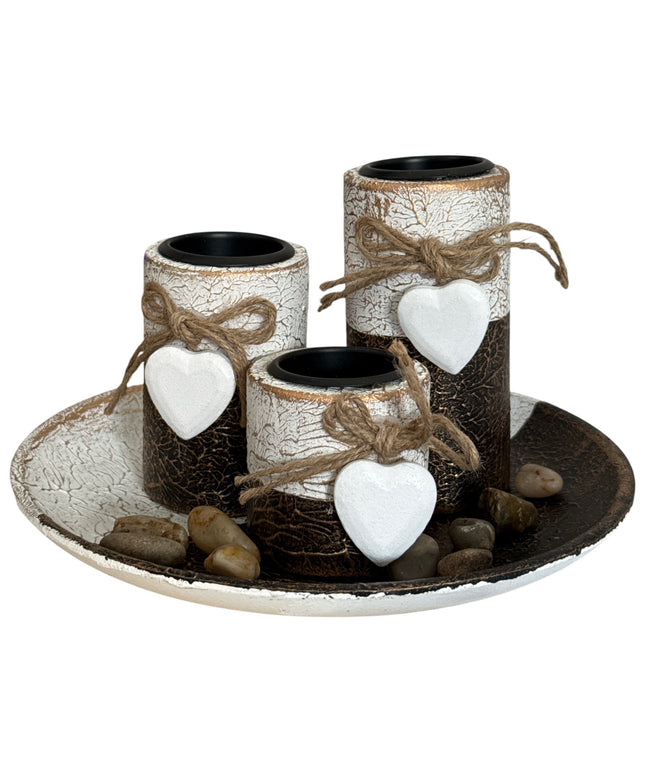 Suport pentru lumânare 3/set cu pietre decorative ,21x12cm,cod1135-9
