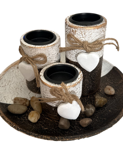 Suport pentru lumânare 3/set cu pietre decorative ,21x12cm,cod1135-9