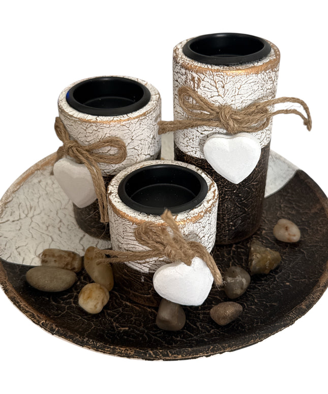 Suport pentru lumânare 3/set cu pietre decorative ,21x12cm,cod1135-9