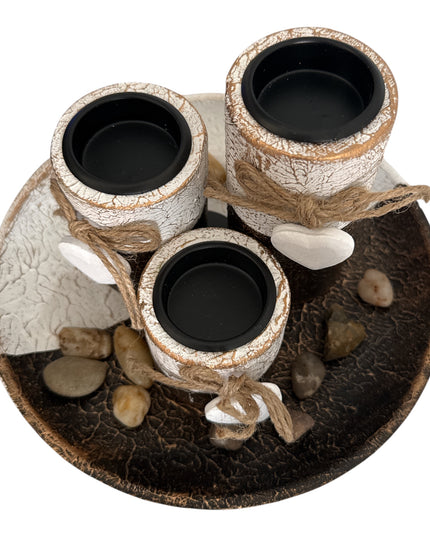 Suport pentru lumânare 3/set cu pietre decorative ,21x12cm,cod1135-9