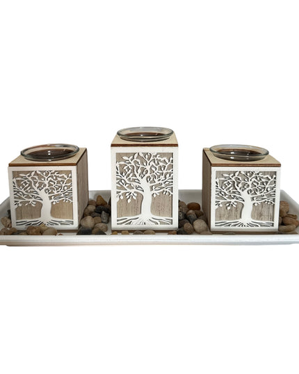 Suport pentru lumânare 3/set cu pietre decorative ,35x13cm,cod1135-1