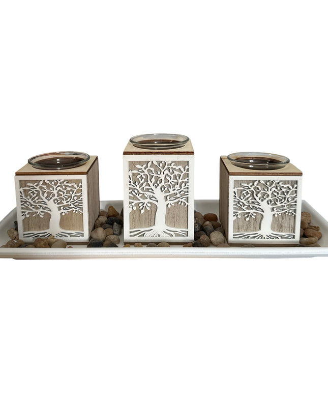 Suport pentru lumânare 3/set cu pietre decorative ,35x13cm,cod1135-1
