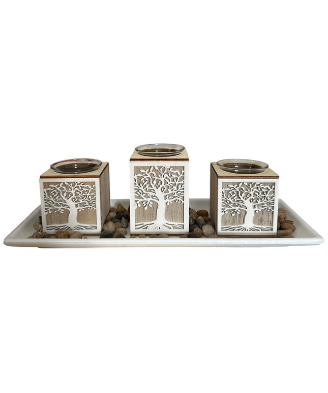 Suport pentru lumânare 3/set cu pietre decorative ,35x13cm,cod1135-1