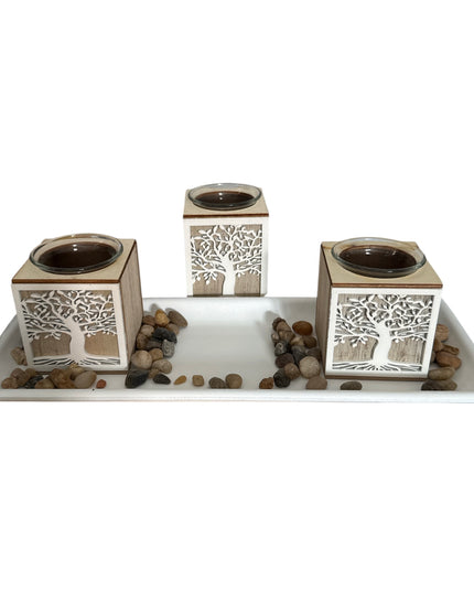 Suport pentru lumânare 3/set cu pietre decorative ,35x13cm,cod1135-1