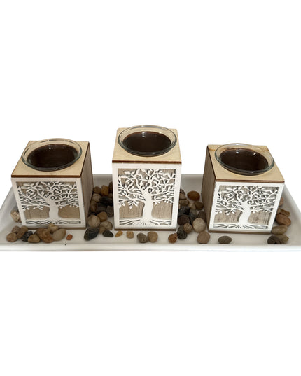 Suport pentru lumânare 3/set cu pietre decorative ,35x13cm,cod1135-1