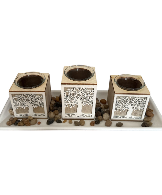 Suport pentru lumânare 3/set cu pietre decorative ,35x13cm,cod1135-1