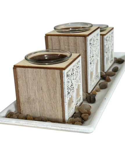 Suport pentru lumânare 3/set cu pietre decorative ,35x13cm,cod1135-1
