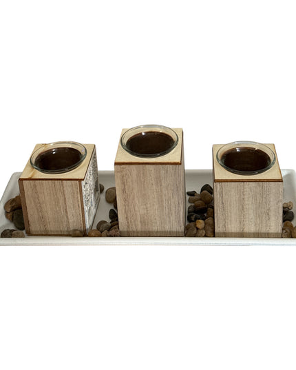 Suport pentru lumânare 3/set cu pietre decorative ,35x13cm,cod1135-1