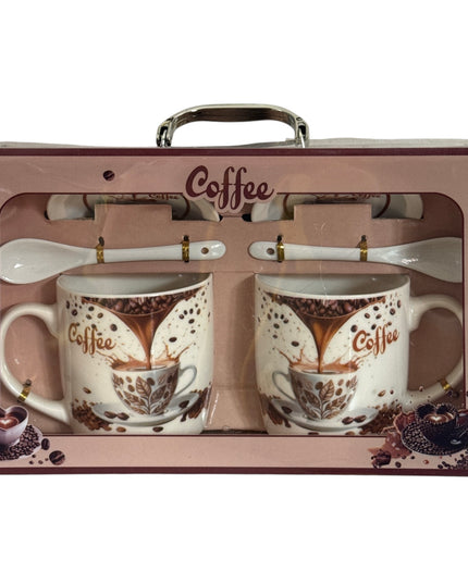 Set cadou Coffee 2 căni cu capac și linguriță