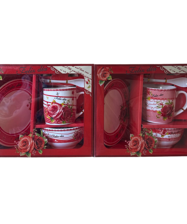 Set ceramic cadou 5 piese Trandafir