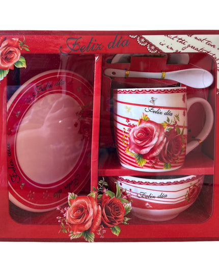 Set ceramic cadou 5 piese Trandafir