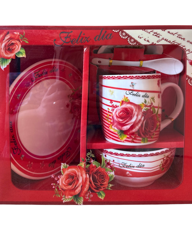 Set ceramic cadou 5 piese Trandafir
