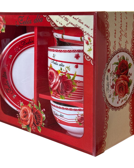 Set ceramic cadou 5 piese Trandafir