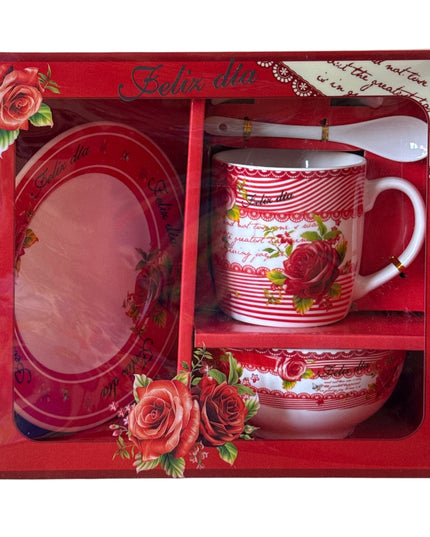 Set ceramic cadou 5 piese Trandafir