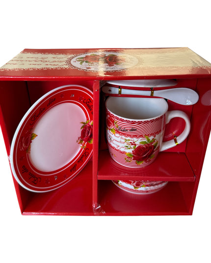 Set ceramic cadou 5 piese Trandafir