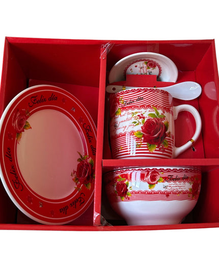 Set ceramic cadou 5 piese Trandafir