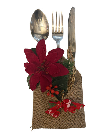 Suport decorativ pentru tacâmuri cu motive de Crăciun 4/set