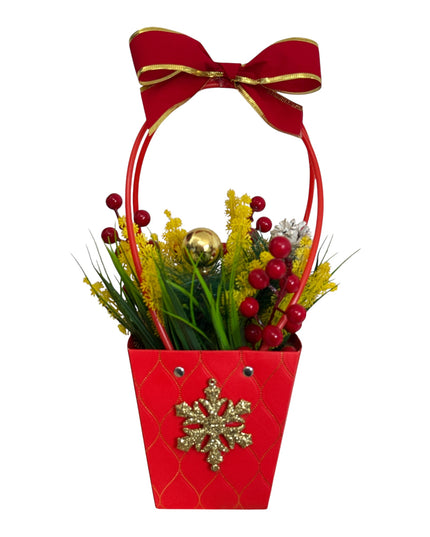 Aranjament Decorativ de Crăciun cu Fundă și Accesorii Aurii – 35 × 12 cm