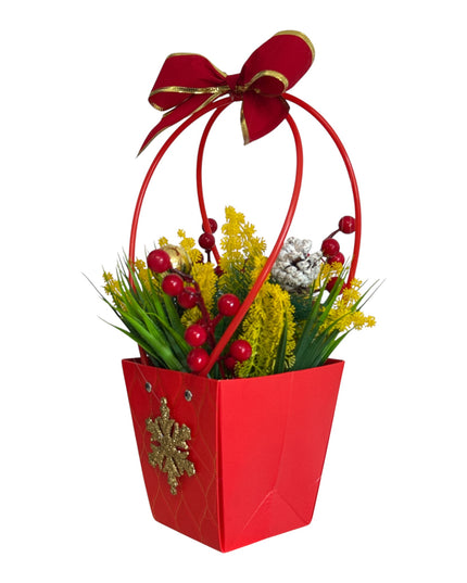 Aranjament Decorativ de Crăciun cu Fundă și Accesorii Aurii – 35 × 12 cm