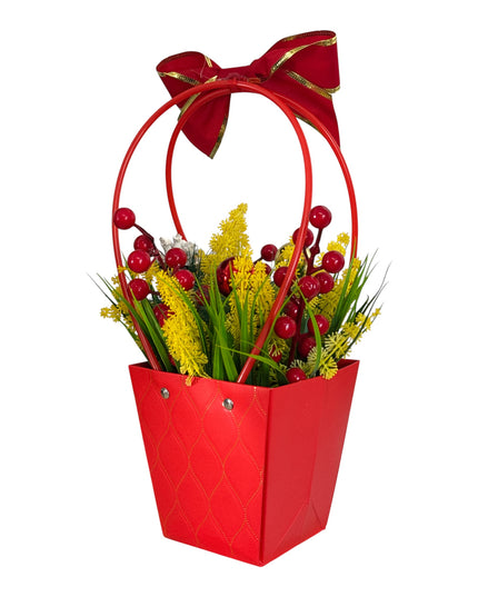 Aranjament Decorativ de Crăciun cu Fundă și Accesorii Aurii – 35 × 12 cm