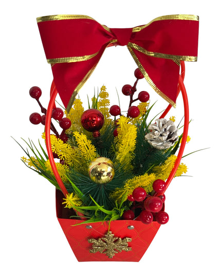 Aranjament Decorativ de Crăciun cu Fundă și Accesorii Aurii – 35 × 12 cm