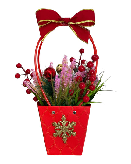 Aranjament Decorativ de Crăciun cu Fundă și Accesorii Aurii – 35 × 12 cm