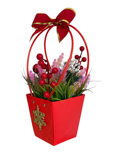 Aranjament Decorativ de Crăciun cu Fundă și Accesorii Aurii – 35 × 12 cm