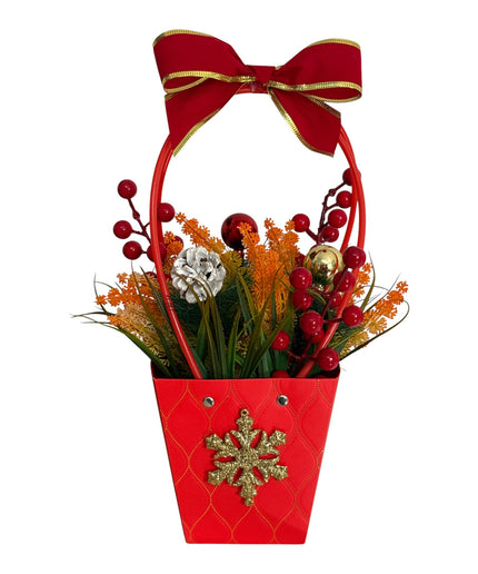 Aranjament Decorativ de Crăciun cu Fundă și Accesorii Aurii – 35 × 12 cm