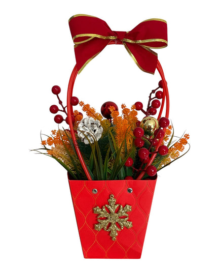 Aranjament Decorativ de Crăciun cu Fundă și Accesorii Aurii – 35 × 12 cm