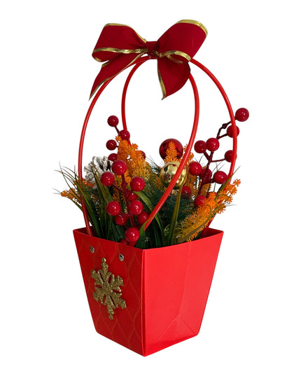 Aranjament Decorativ de Crăciun cu Fundă și Accesorii Aurii – 35 × 12 cm