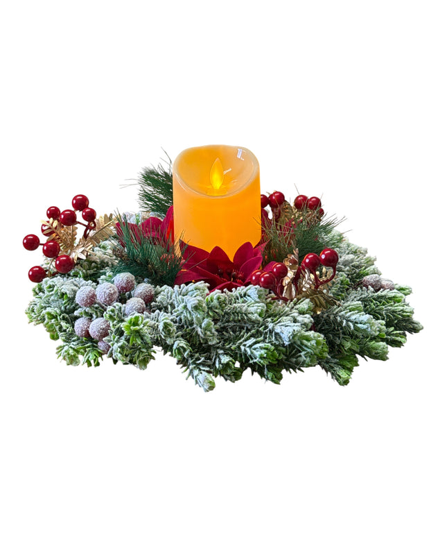 Aranjament de Crăciun cu Lumânare LED și Flacără Mobilă – 30 × 12 cm