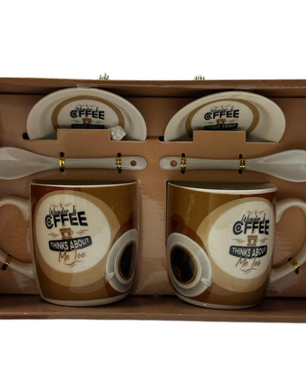Set cadou Coffee 2 căni cu capac și linguriță